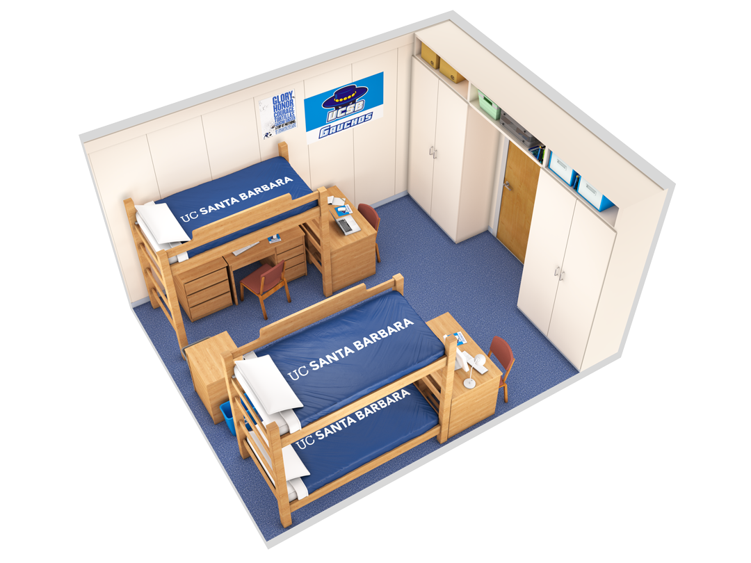 Floorplan of a Channel Island Residence Hall Low Rise Bedroom.