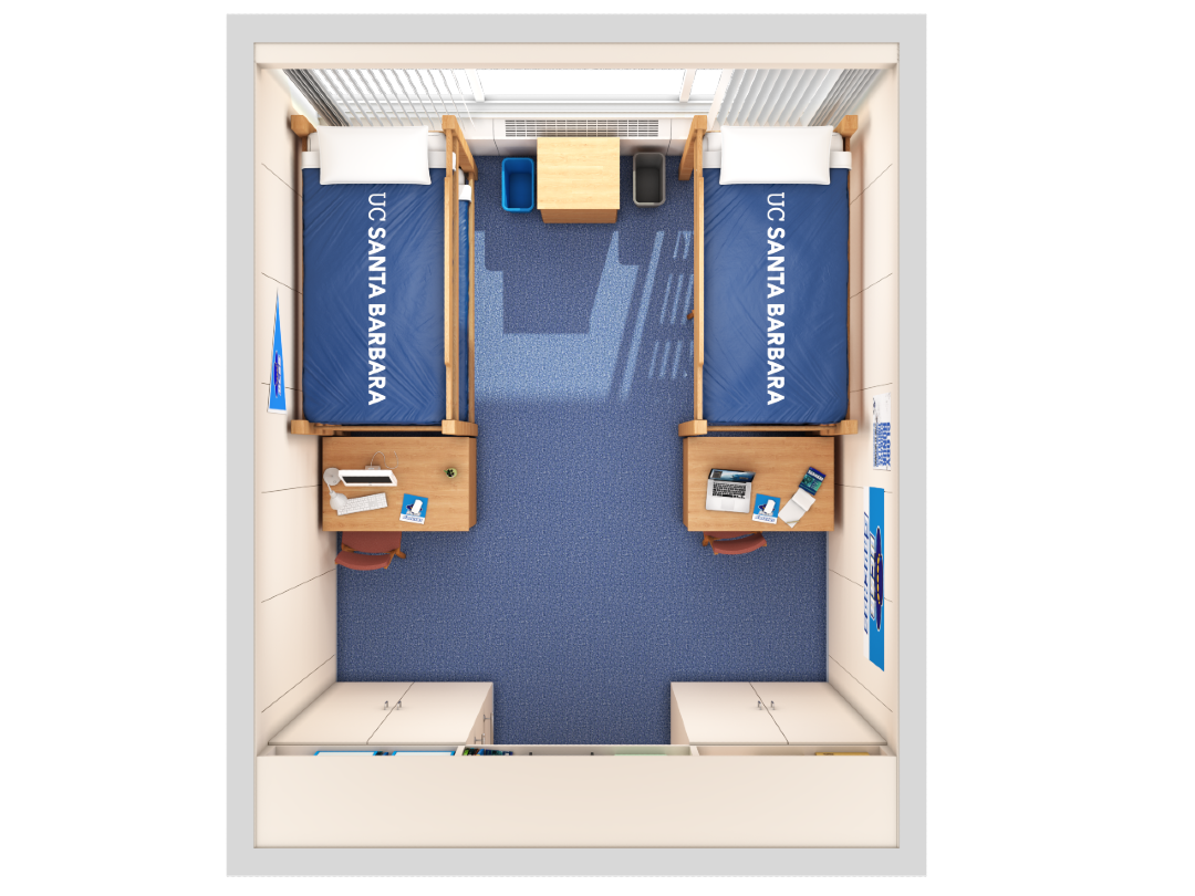Floorplan of a Channel Island Residence Hall Low Rise Bedroom.